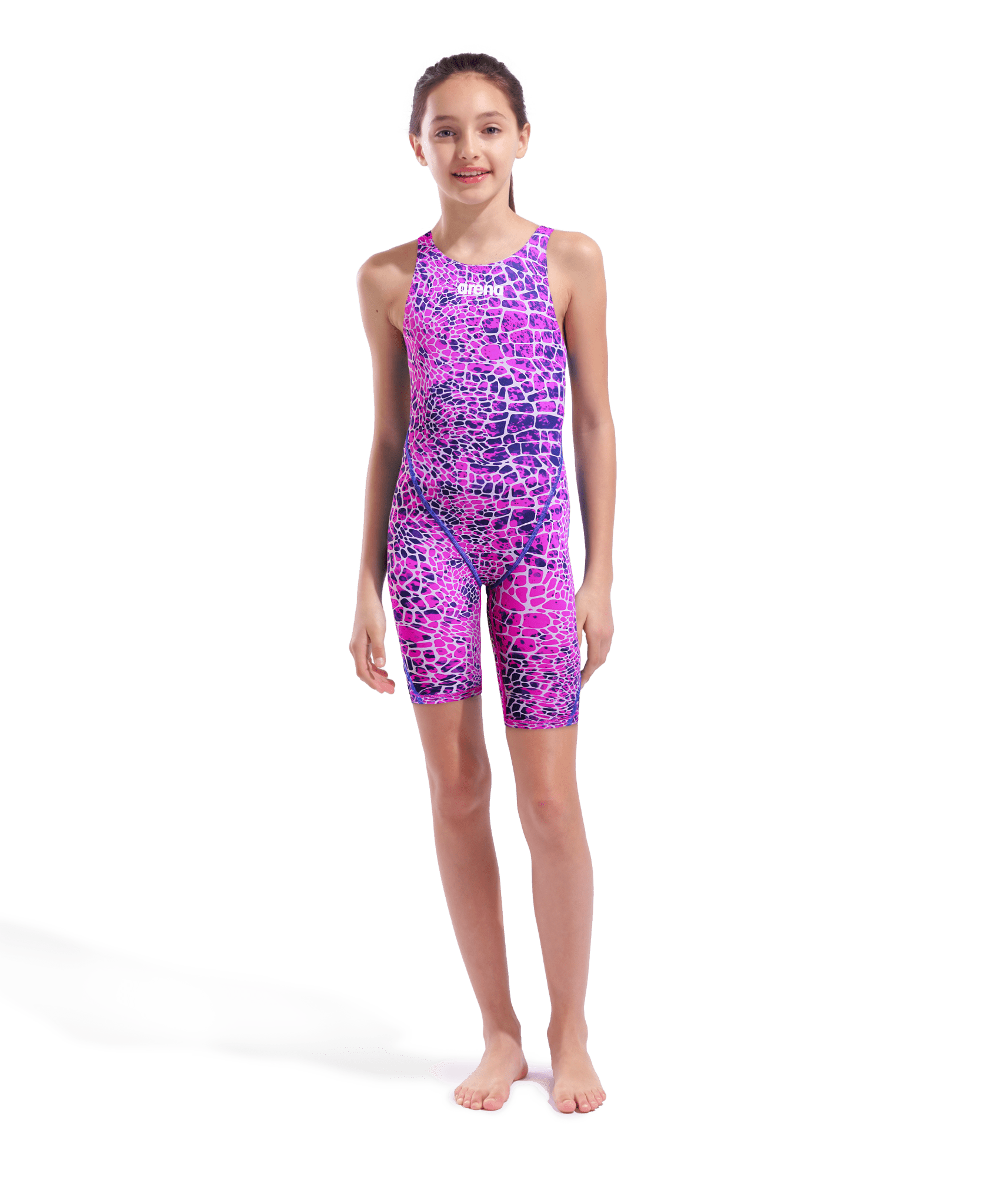 ARENA GIRLS POWERSKIN ST NEXT SNAKESKIN OPEN BACK KNEESUIT - Pink