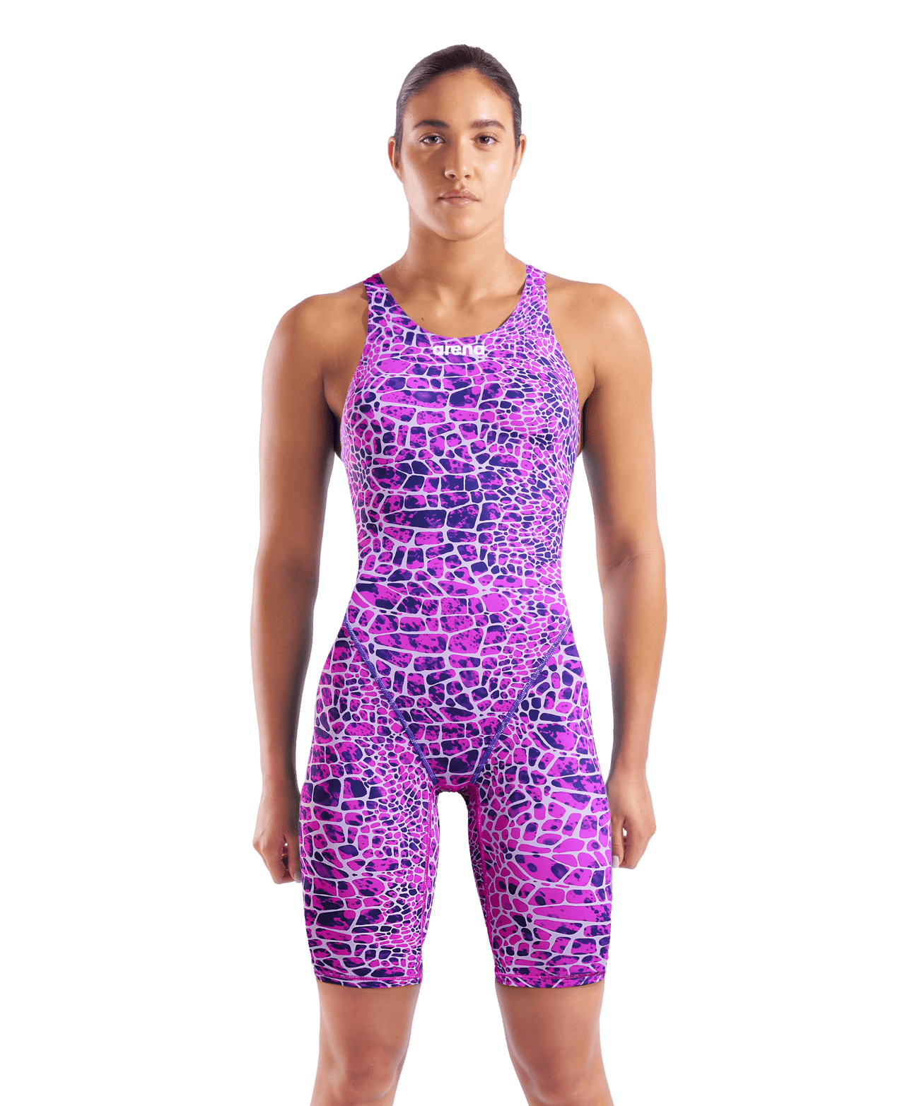 ARENA WOMENS POWERSKIN ST NEXT SNAKESKIN OPEN BACK KNEESUIT - Pink