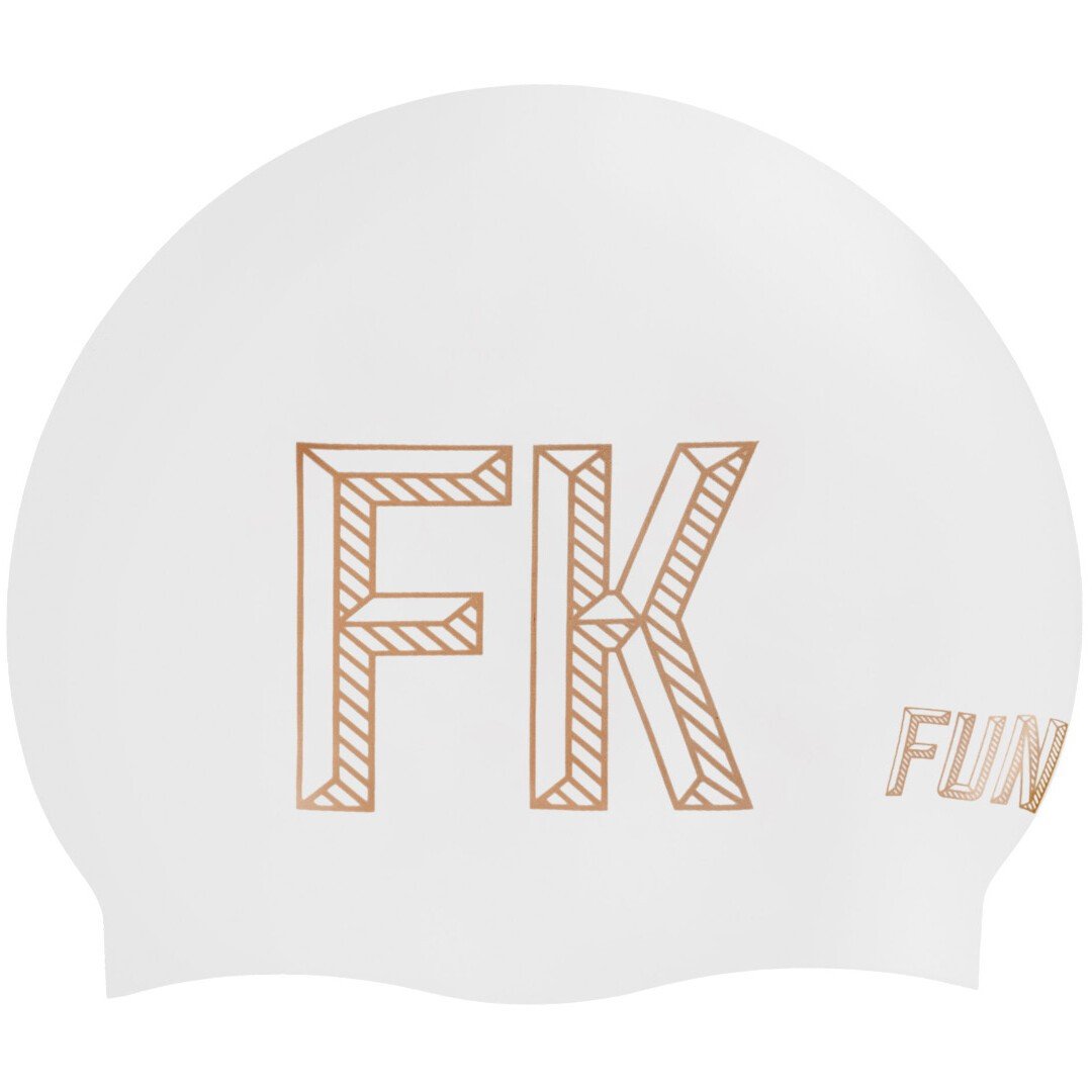 FUNKITA STENCILLED WHITE SEAMLESS SILICONE SWIMMING CAP - White