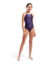 ARENA GIRLS FIREFLOW LIGHTDROP BACK SWIMSUIT - Navy