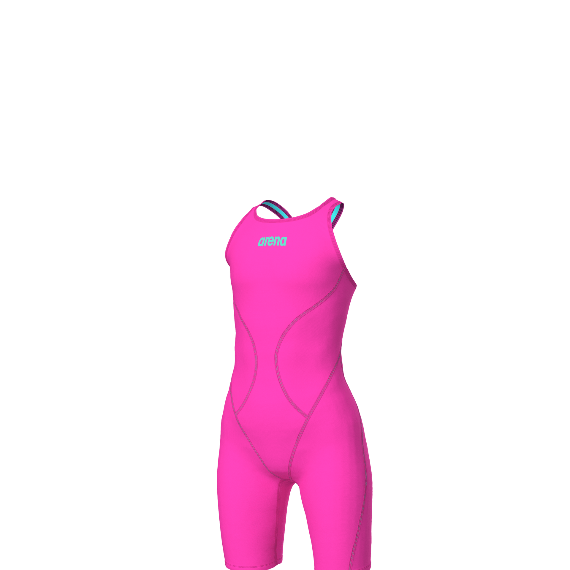 ARENA GIRLS POWERSKIN IMPULSO SHOCKING PINK & WATER OPEN BACK KNEESUIT - Pink