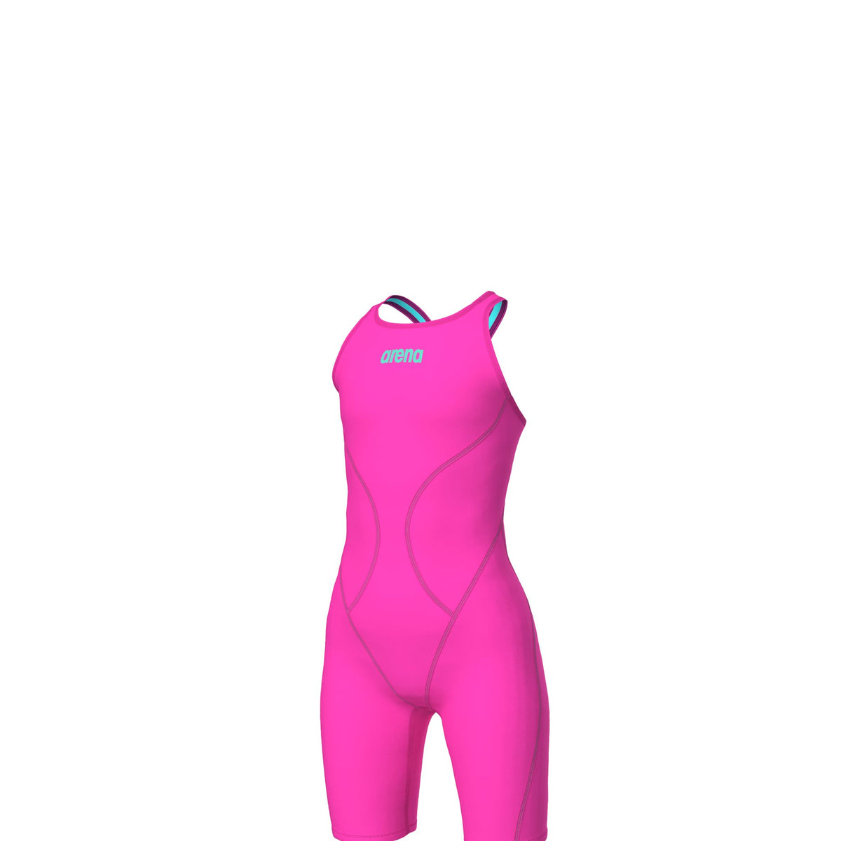 ARENA GIRLS POWERSKIN IMPULSO SHOCKING PINK & WATER OPEN BACK KNEESUIT