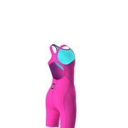 ARENA GIRLS POWERSKIN IMPULSO SHOCKING PINK & WATER OPEN BACK KNEESUIT