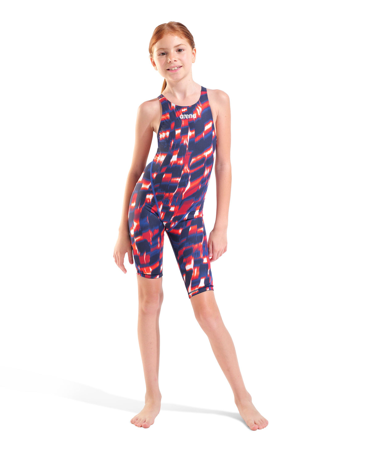 ARENA GIRLS POWERSKIN ST NEXT AQUA GLEAM OPEN BACK KNEESUIT