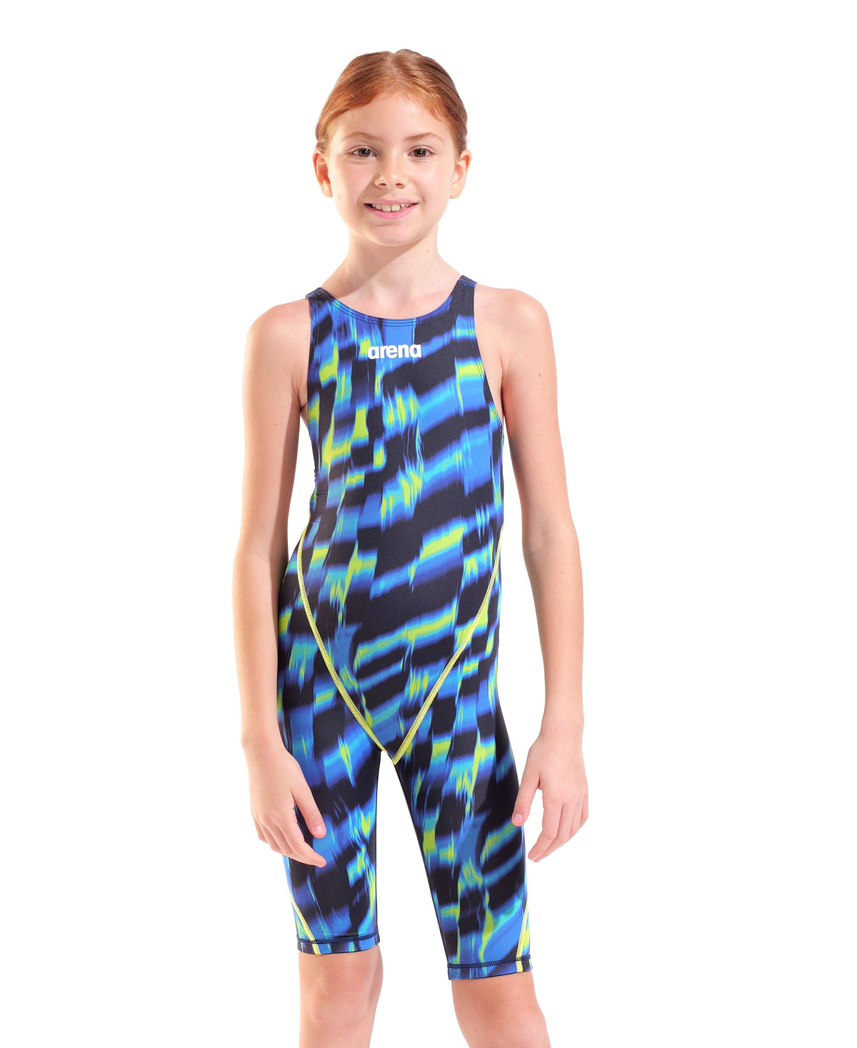 ARENA GIRLS POWERSKIN ST NEXT AQUA GLEAM OPEN BACK KNEESUIT