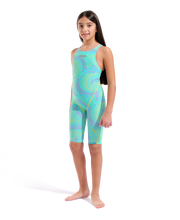 ARENA GIRLS POWERSKIN ST NEXT FIREFLOW SEAGLASS OPEN BACK KNEESUIT - Aqua