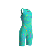 ARENA GIRLS POWERSKIN ST NEXT FIREFLOW SEAGLASS OPEN BACK KNEESUIT - Aqua