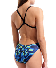 ARENA WOMENS AQUA GLEAM WAVE SWIMSUIT CHALLENGE BACK