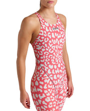 ARENA WOMENS LEOPARD SKIN GERANIUM POWERSKIN ST NEXT OPEN BACK KNEESUIT