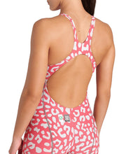 ARENA WOMENS LEOPARD SKIN GERANIUM POWERSKIN ST NEXT OPEN BACK KNEESUIT