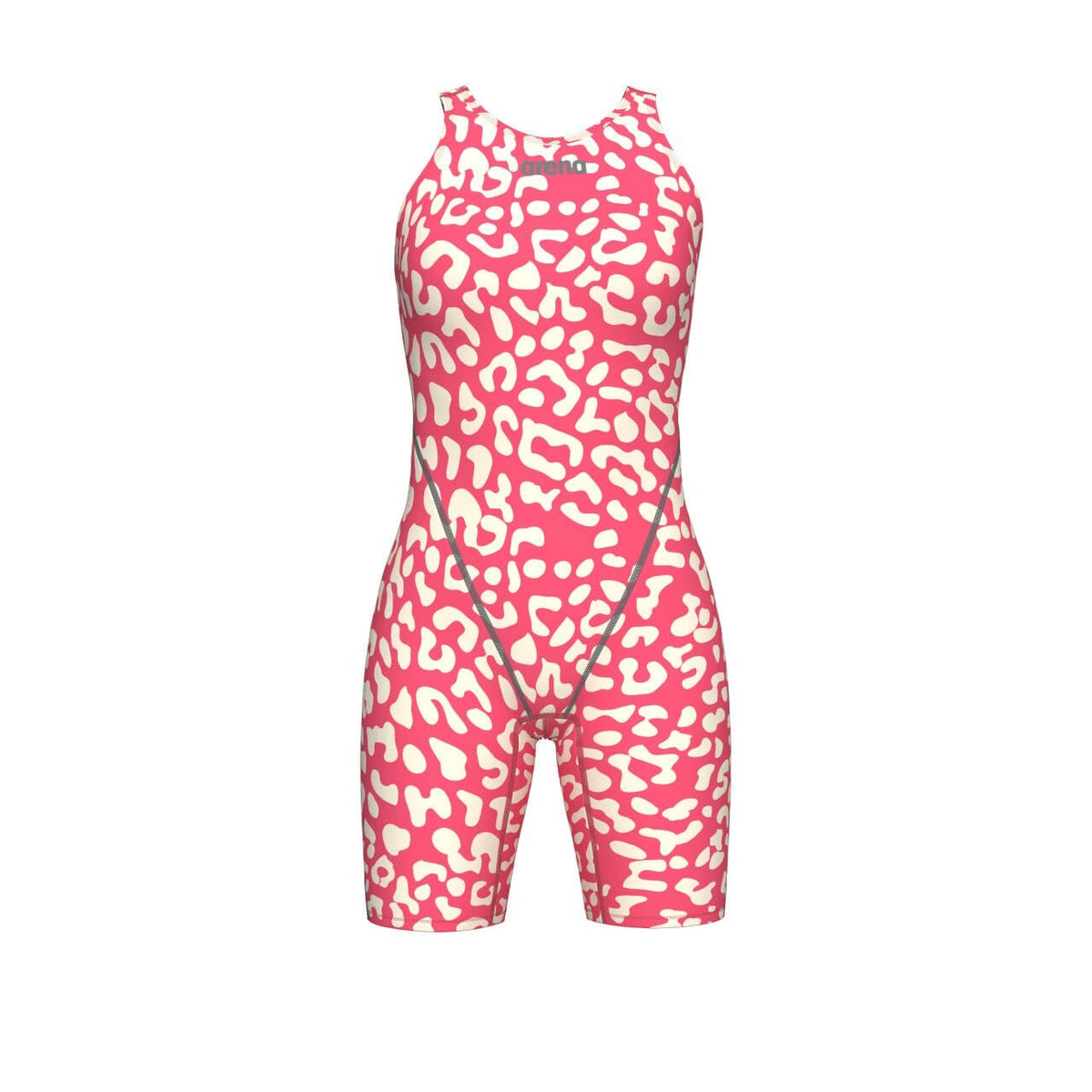 ARENA WOMENS LEOPARD SKIN GERANIUM POWERSKIN ST NEXT OPEN BACK KNEESUIT