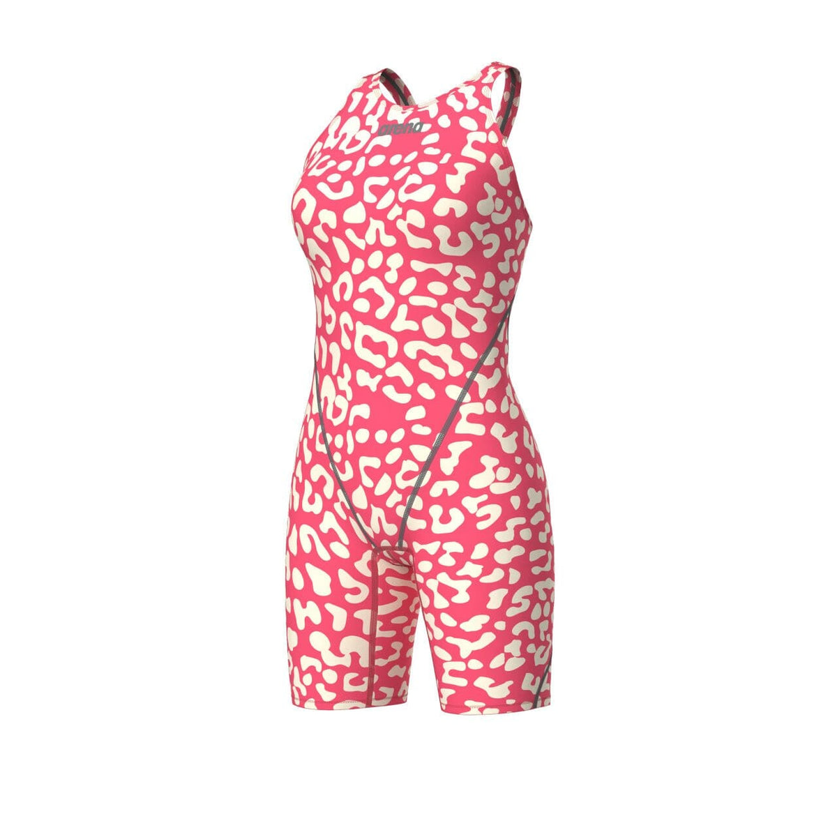 ARENA WOMENS LEOPARD SKIN GERANIUM POWERSKIN ST NEXT OPEN BACK KNEESUIT