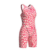 ARENA WOMENS LEOPARD SKIN GERANIUM POWERSKIN ST NEXT OPEN BACK KNEESUIT