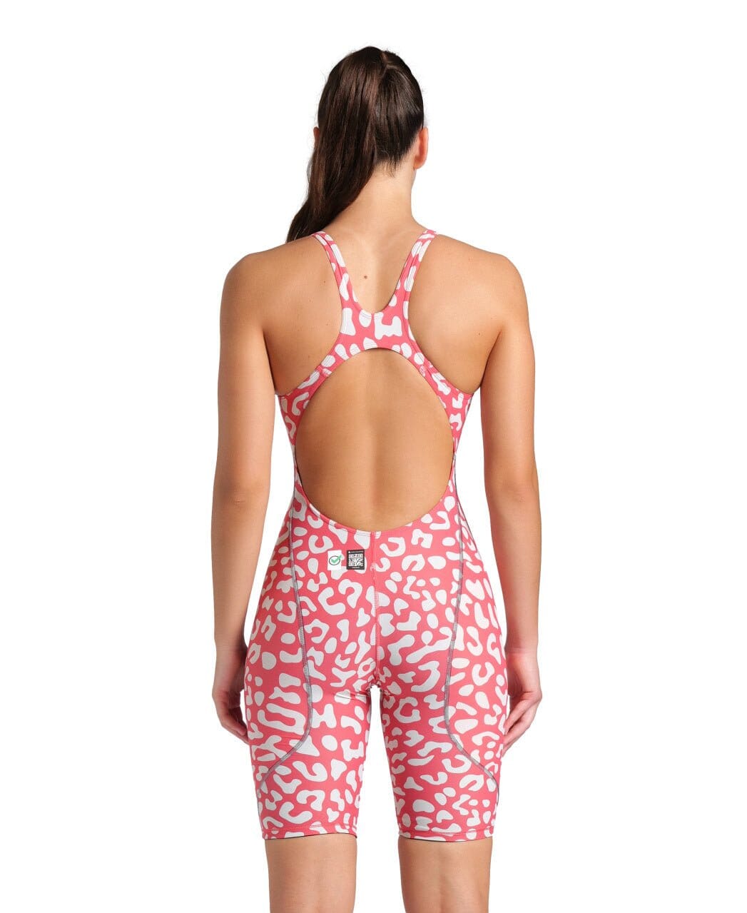 ARENA WOMENS LEOPARD SKIN GERANIUM POWERSKIN ST NEXT OPEN BACK KNEESUIT