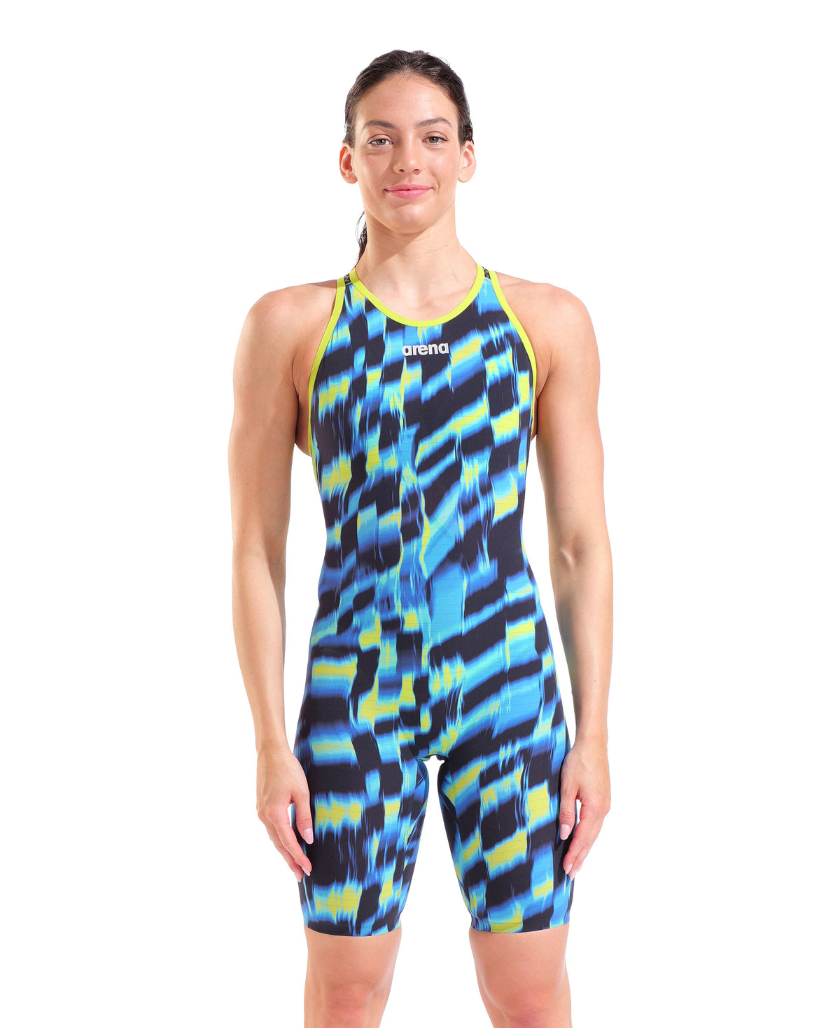 ARENA WOMENS POWERSKIN AIR 3 AQUA GLEAM OPEN BACK KNEESUIT
