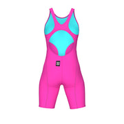 ARENA WOMENS POWERSKIN IMPULSO SHOCKING PINK & WATER OPEN BACK KNEESUIT