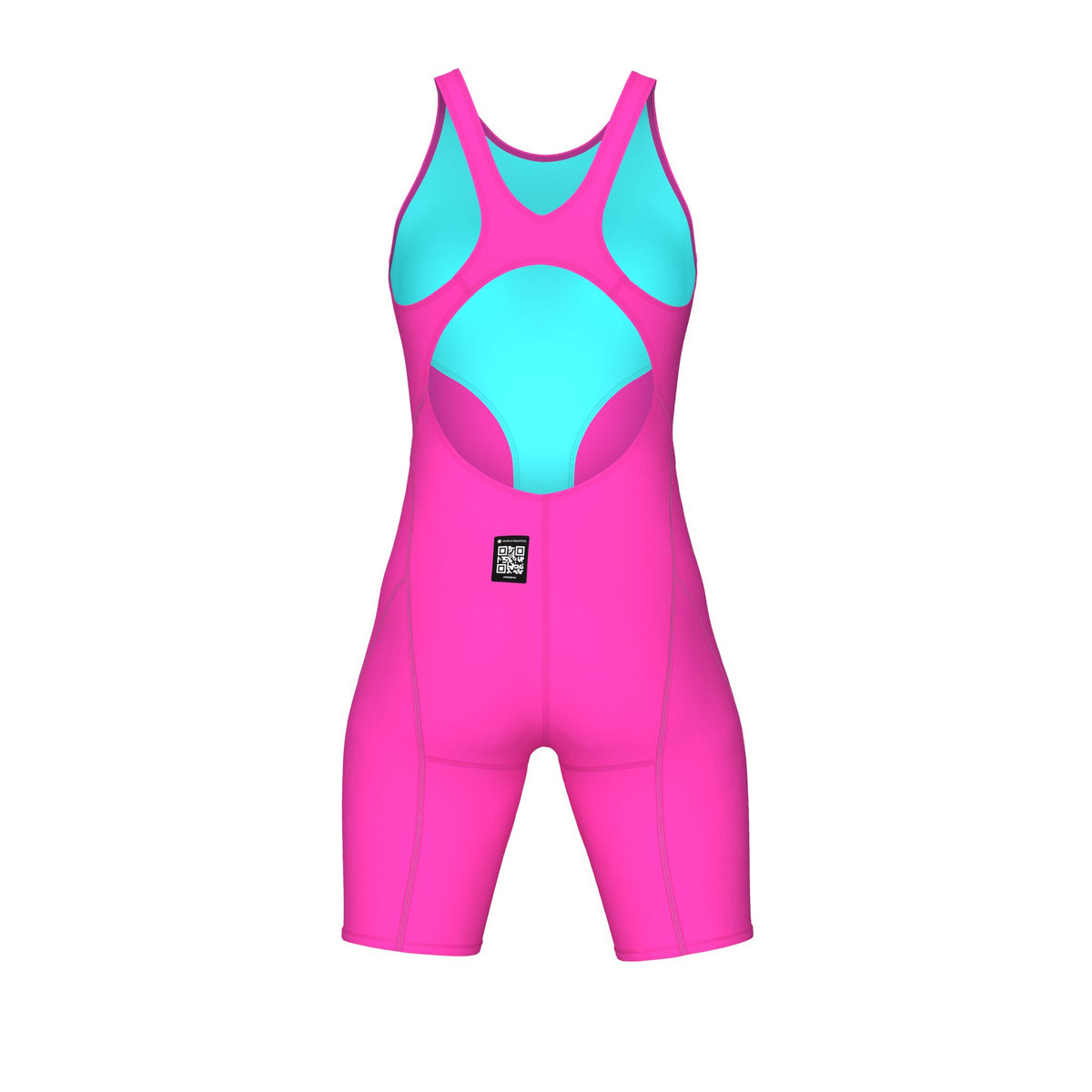 ARENA WOMENS POWERSKIN IMPULSO SHOCKING PINK & WATER OPEN BACK KNEESUIT