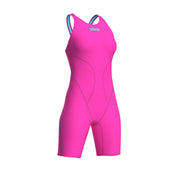 ARENA WOMENS POWERSKIN IMPULSO SHOCKING PINK & WATER OPEN BACK KNEESUIT