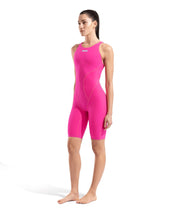 ARENA WOMENS POWERSKIN IMPULSO SHOCKING PINK & WATER OPEN BACK KNEESUIT