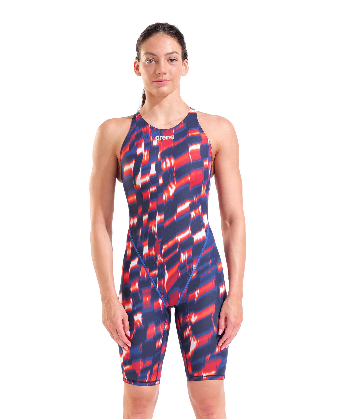 ARENA WOMENS POWERSKIN ST NEXT AQUA GLEAM OPEN BACK KNEESUIT