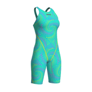 ARENA WOMENS POWERSKIN ST NEXT FIREFLOW SEAGLASS OPEN BACK KNEESUIT - Aqua