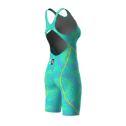 ARENA WOMENS POWERSKIN ST NEXT FIREFLOW SEAGLASS OPEN BACK KNEESUIT - Aqua