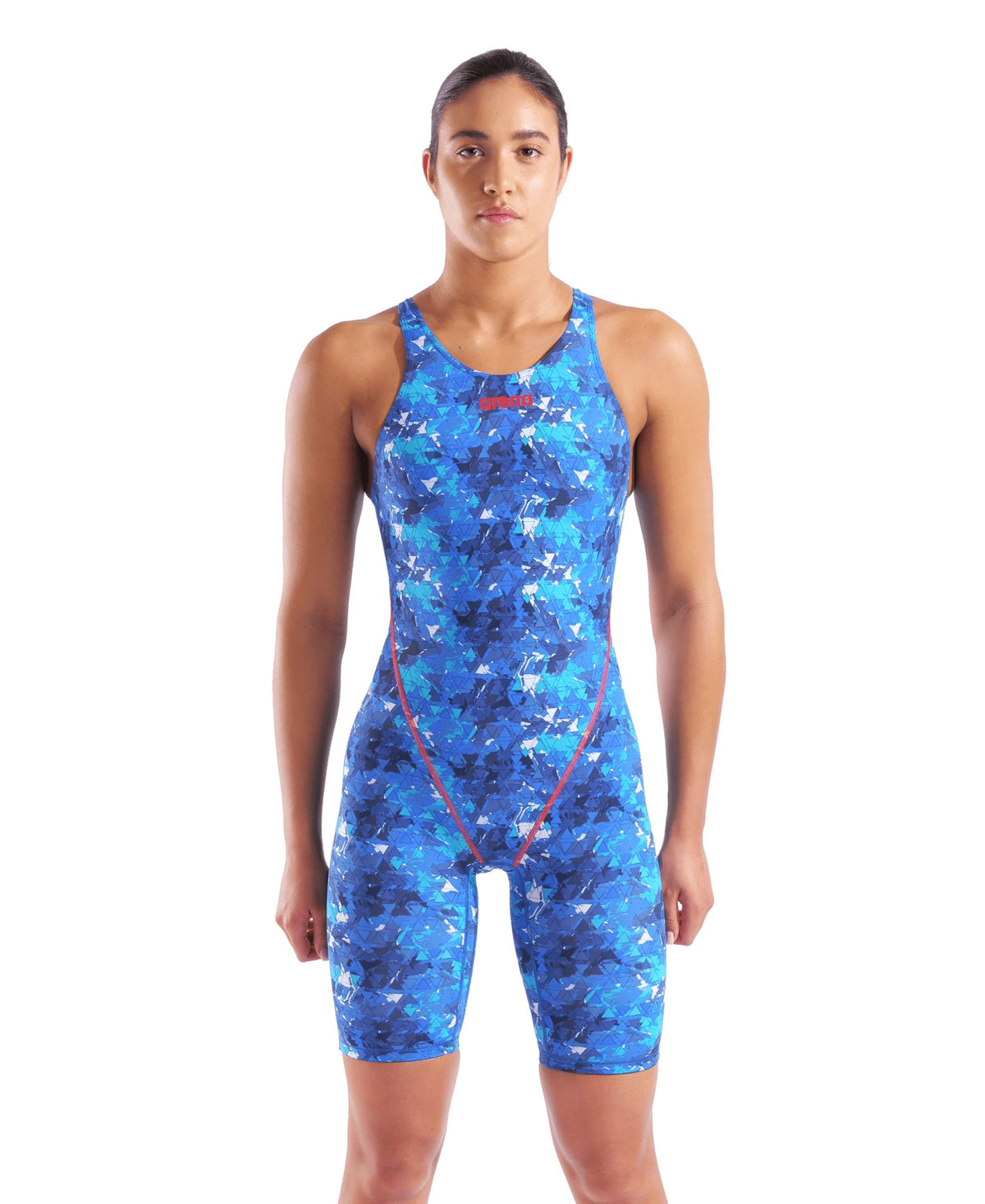 ARENA WOMENS POWERSKIN ST NEXT SPLASHY MULTI OPEN BACK KNEESUIT