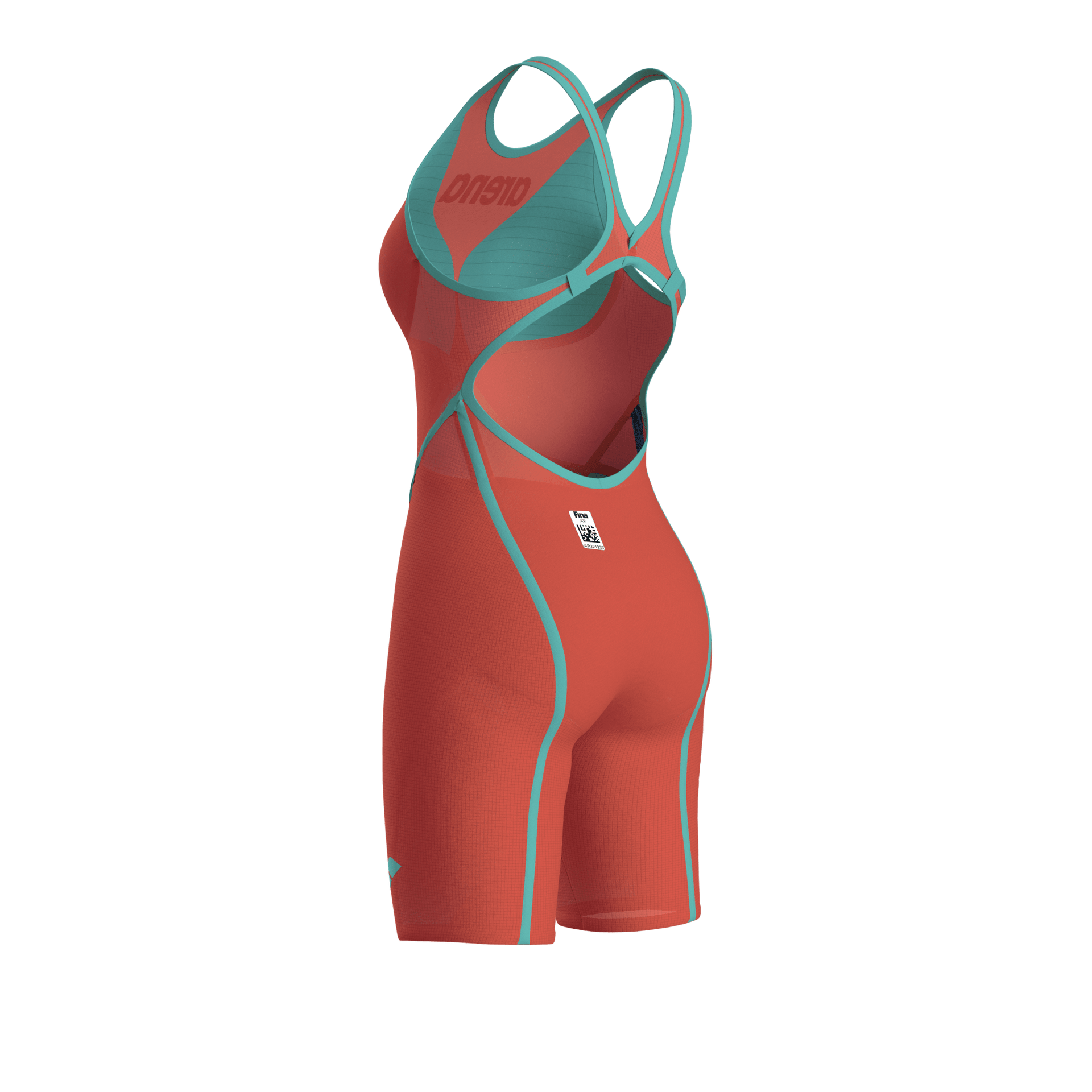 ARENA WOMENS POWERSKIN SUNSET CORAL CARBON GLIDE OPEN BACK KNEESUIT - Coral