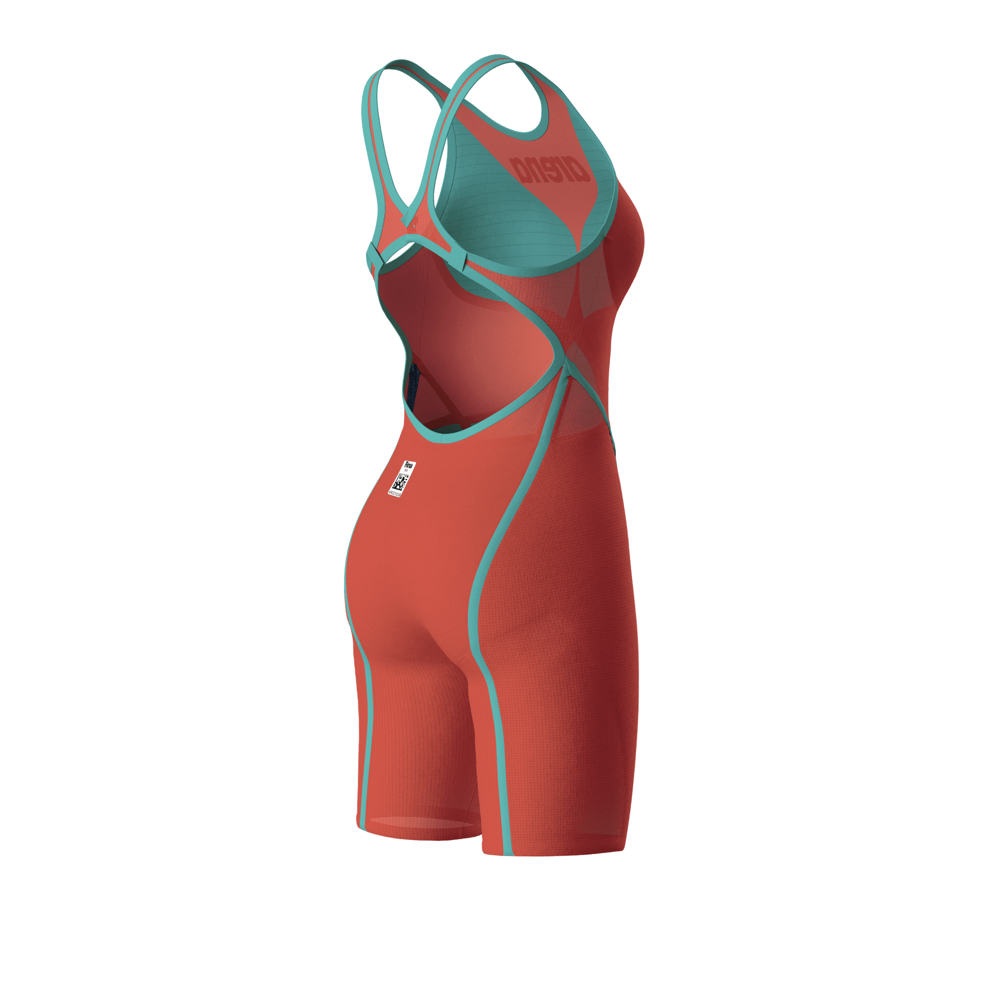 ARENA WOMENS POWERSKIN SUNSET CORAL CARBON GLIDE OPEN BACK KNEESUIT - Coral