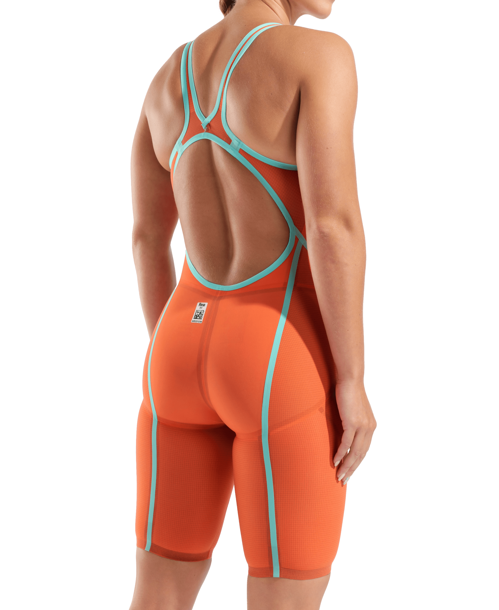 ARENA WOMENS POWERSKIN SUNSET CORAL CARBON GLIDE OPEN BACK KNEESUIT - Coral