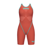 ARENA WOMENS POWERSKIN SUNSET CORAL CARBON GLIDE OPEN BACK KNEESUIT - Coral