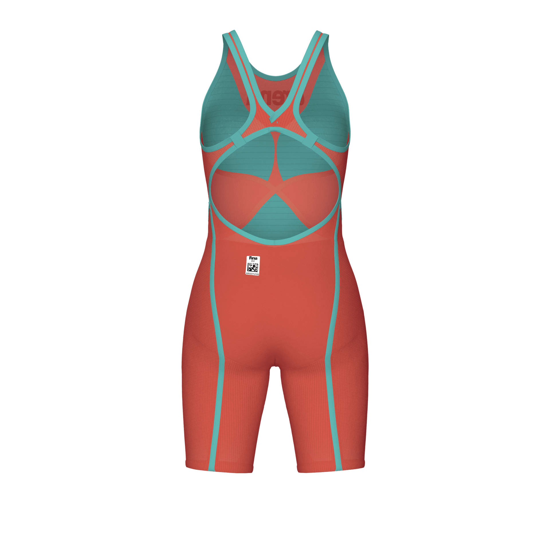ARENA WOMENS POWERSKIN SUNSET CORAL CARBON GLIDE OPEN BACK KNEESUIT - Coral