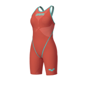 ARENA WOMENS POWERSKIN SUNSET CORAL CARBON GLIDE OPEN BACK KNEESUIT - Coral