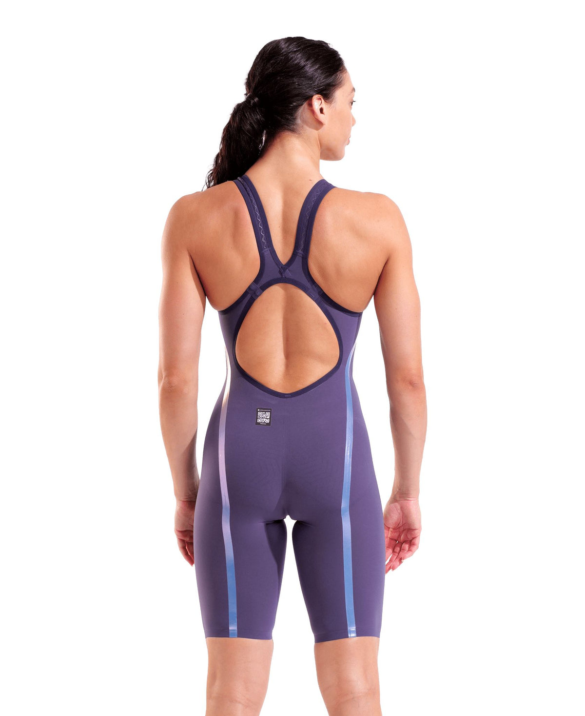 ARENA WOMENS POWERSKIN VELOCE MIDNIGHT CHROME OPEN BACK KNEESUIT