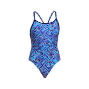 FUNKITA WOMENS BLUE BITS DIAMOND BACK ONE PIECE - Blue