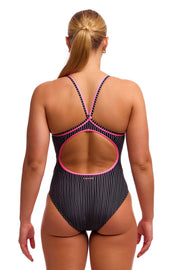 FUNKITA WOMENS PIN STRIPE DIAMOND SECURE ONE PIECE - Black
