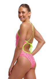 FUNKITA WOMENS SWEET STACK TIE ME TIGHT ONE PIECE - Pink