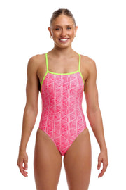 FUNKITA WOMENS SWEET STACK TIE ME TIGHT ONE PIECE - Pink