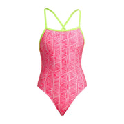 FUNKITA WOMENS SWEET STACK TIE ME TIGHT ONE PIECE - Pink