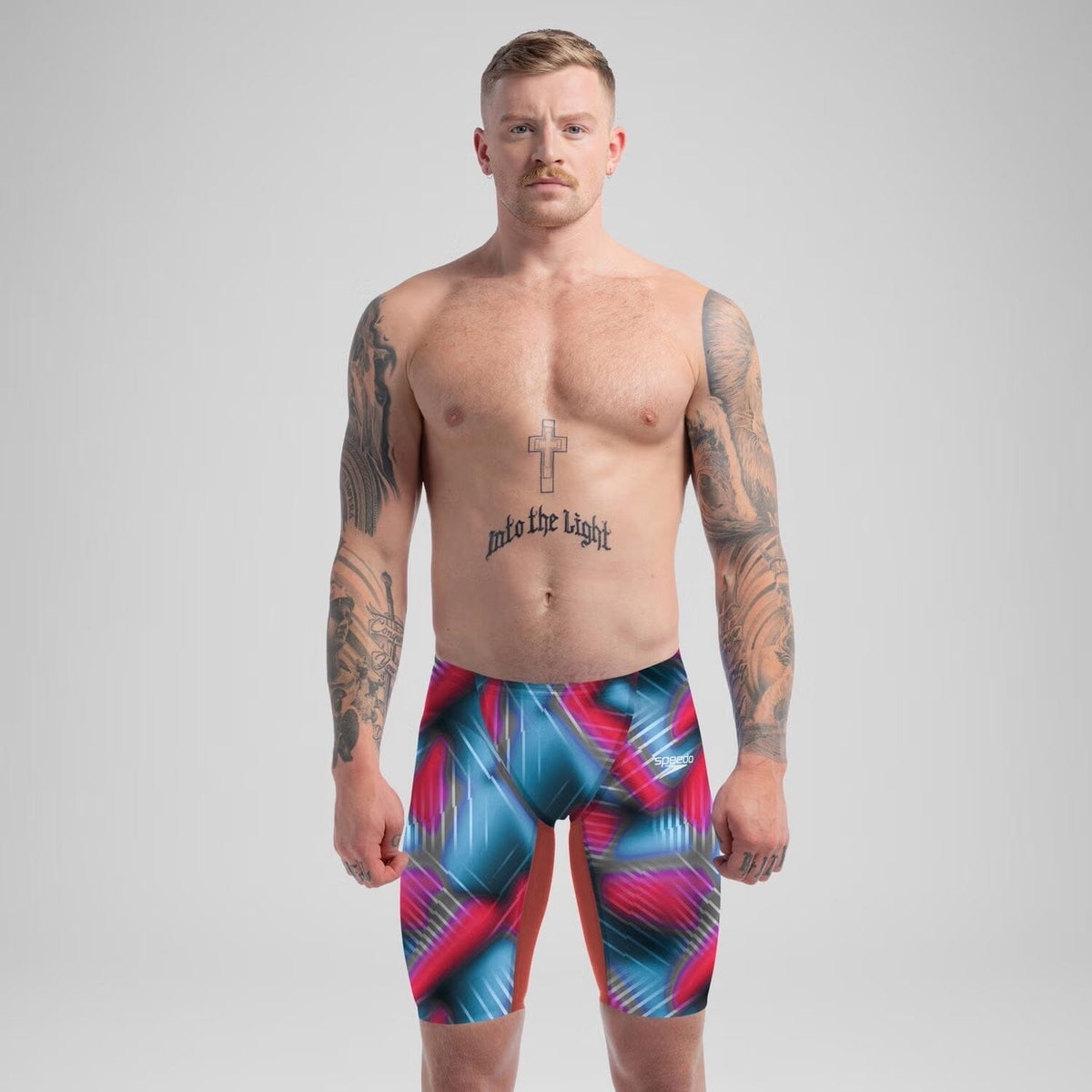 SPEEDO MENS FASTSKIN LZR PURE VALOR 2.0 JAMMER FLAME RED / PICTON BLUE