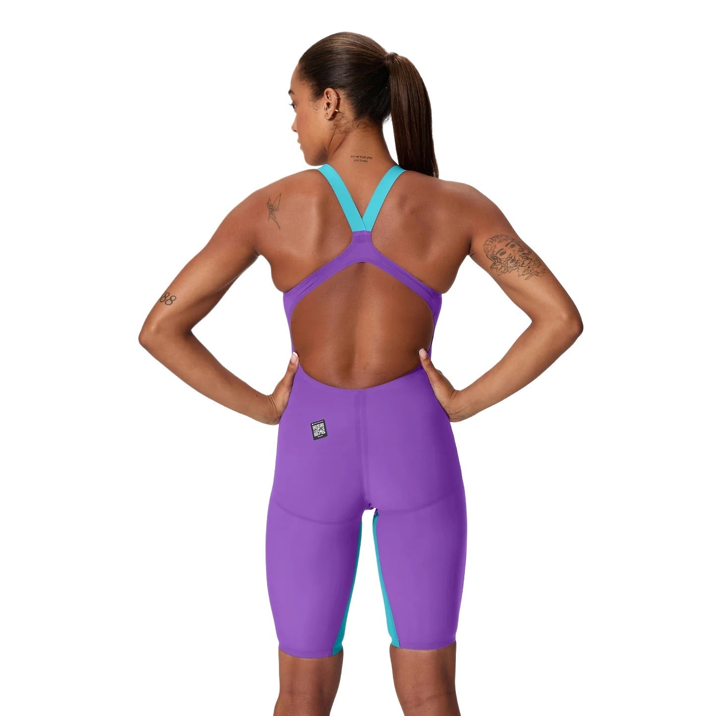 SPEEDO WOMENS FASTSKIN LZR PURE VALOR 2.0 OPENBACK KNEESKIN GALAXY GRAPE / MAYAN BLUE - Purple