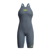 SPEEDO WOMENS FASTSKIN LZR PURE VALOR 2.0 OPENBACK KNEESKIN GREY LEAD / ACADIA BLUE