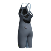 SPEEDO WOMENS FASTSKIN LZR PURE VALOR 2.0 OPENBACK KNEESKIN GREY LEAD / ACADIA BLUE