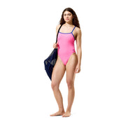 SPEEDO WOMENS SOLID TRI BACK SWIMSUIT HOPE PINK - Pink